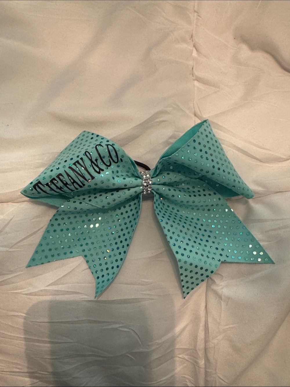 Tiffany Blue Sequin cheer Hair Bow with Rhinestone Center